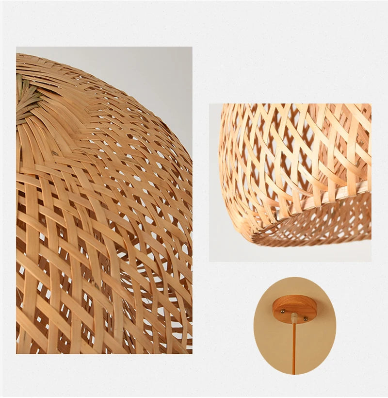 Bamboo Hanging Lamp Pendant Ceiling Light Rattan Wicker Lustre Hand Knit Braiding Suspended Home Dining люстра потолочная Paneshopping.com 