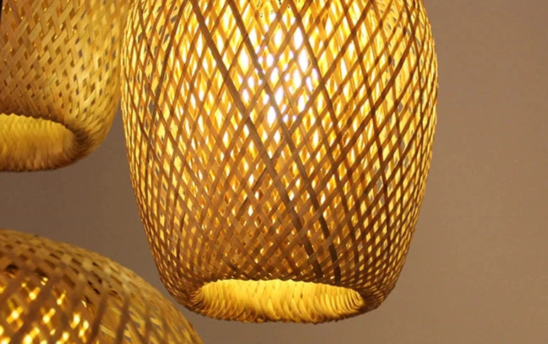 Bamboo Hanging Lamp Pendant Ceiling Light Rattan Wicker Lustre Hand Knit Braiding Suspended Home Dining люстра потолочная Paneshopping.com 