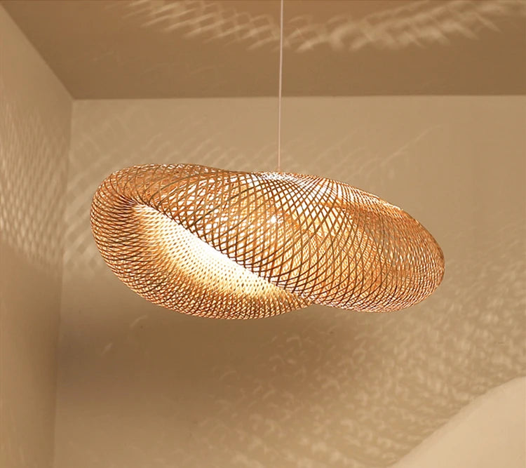 Bamboo Hanging Lamp Pendant Ceiling Light Rattan Wicker Lustre Hand Knit Braiding Suspended Home Dining люстра потолочная Paneshopping.com 