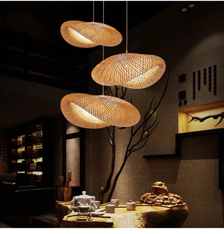 Bamboo Hanging Lamp Pendant Ceiling Light Rattan Wicker Lustre Hand Knit Braiding Suspended Home Dining люстра потолочная Paneshopping.com 