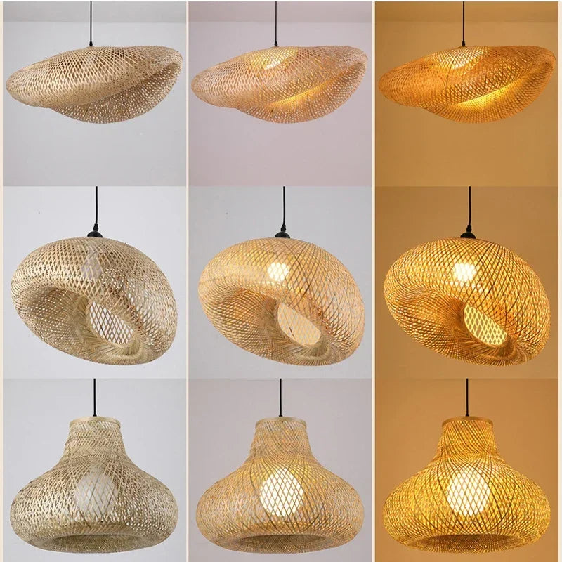 Bamboo Hanging Lamp Pendant Ceiling Light Rattan Wicker Lustre Hand Knit Braiding Suspended Home Dining люстра потолочная Paneshopping.com 