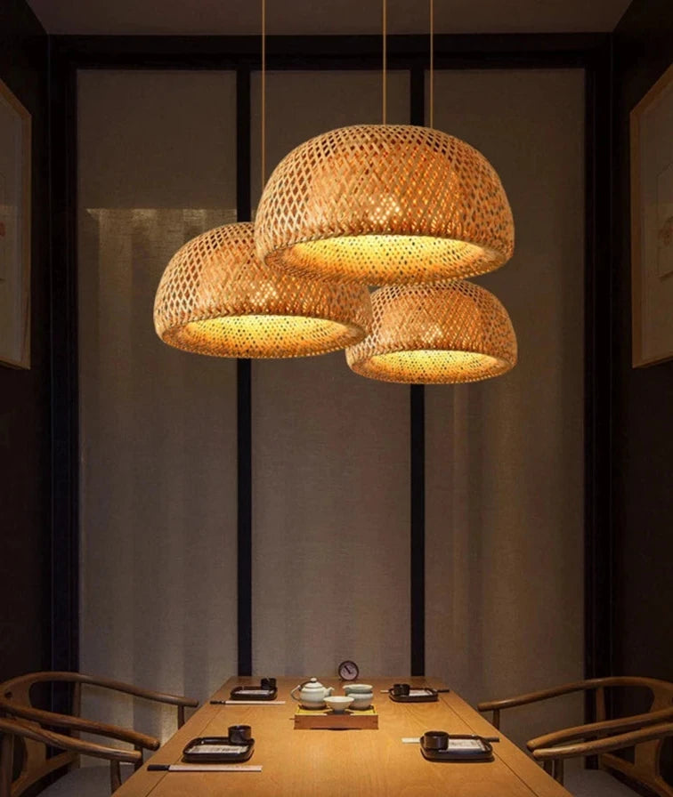 Bamboo Hanging Lamp Pendant Ceiling Light Rattan Wicker Lustre Hand Knit Braiding Suspended Home Dining люстра потолочная Paneshopping.com 