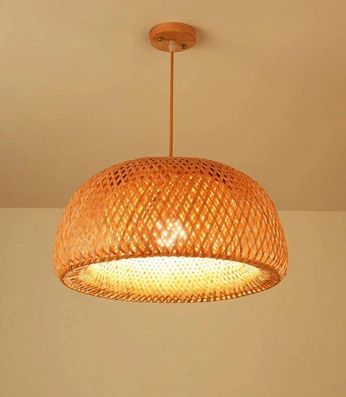 Bamboo Hanging Lamp Pendant Ceiling Light Rattan Wicker Lustre Hand Knit Braiding Suspended Home Dining люстра потолочная Paneshopping.com 