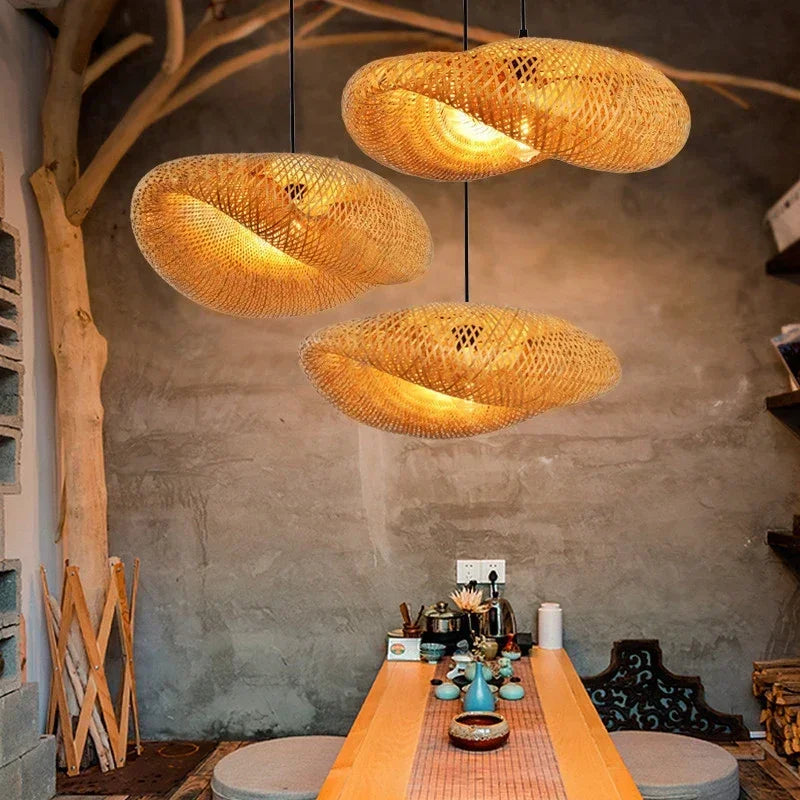 Bamboo Hanging Lamp Pendant Ceiling Light Rattan Wicker Lustre Hand Knit Braiding Suspended Home Dining люстра потолочная Paneshopping.com 