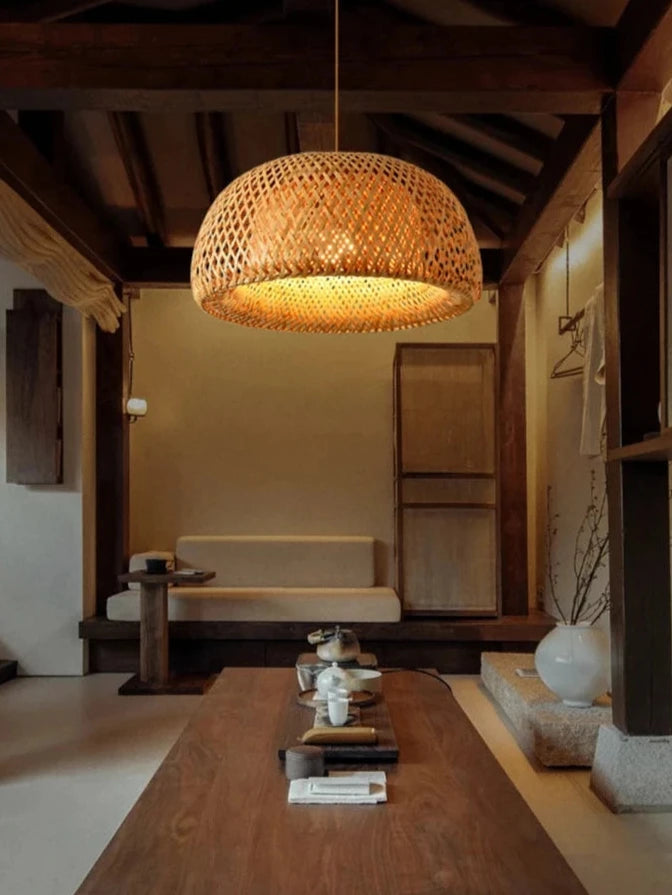 Bamboo Hanging Lamp Pendant Ceiling Light Rattan Wicker Lustre Hand Knit Braiding Suspended Home Dining люстра потолочная Paneshopping.com 