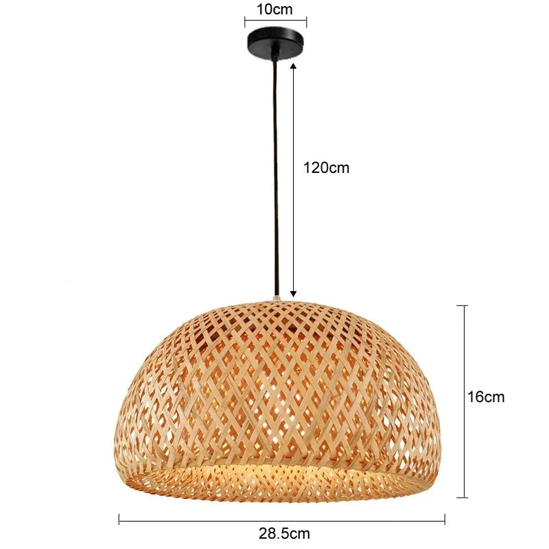 Bamboo Hanging Lamp Pendant Ceiling Light Rattan Wicker Lustre Hand Knit Braiding Suspended Home Dining люстра потолочная Paneshopping.com Black Base 28.5cm Standard Set 