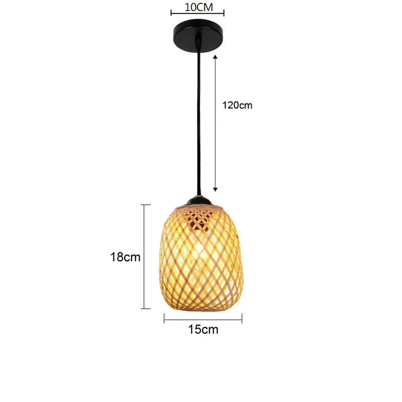 Bamboo Hanging Lamp Pendant Ceiling Light Rattan Wicker Lustre Hand Knit Braiding Suspended Home Dining люстра потолочная Paneshopping.com Dia 15x18cm Standard Set 