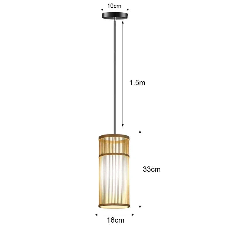 Bamboo Hanging Lamp Pendant Ceiling Light Rattan Wicker Lustre Hand Knit Braiding Suspended Home Dining люстра потолочная Paneshopping.com Dia 16x33cm Standard Set 