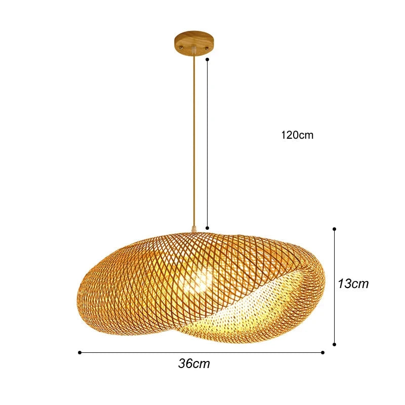 Bamboo Hanging Lamp Pendant Ceiling Light Rattan Wicker Lustre Hand Knit Braiding Suspended Home Dining люстра потолочная Paneshopping.com Style F - Wood Base Standard Set 