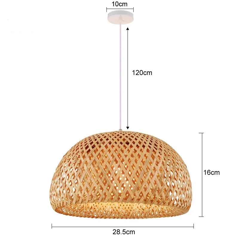 Bamboo Hanging Lamp Pendant Ceiling Light Rattan Wicker Lustre Hand Knit Braiding Suspended Home Dining люстра потолочная Paneshopping.com White Base 28.5cm Standard Set 