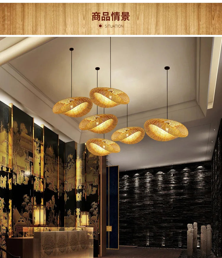 ZK20 Bamboo Weaving Chandelier Lamp 60/50/40cm Hanging LED Ceiling Light Pendant Lamp Fixtures Rattan Woven Home Bedroom Decors Paneshopping.com 