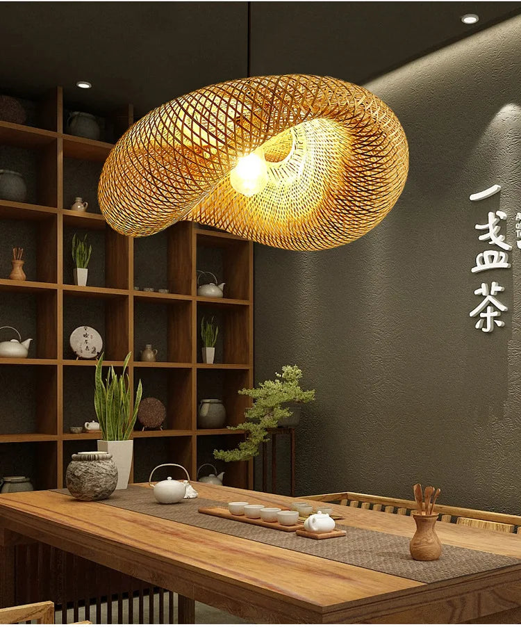 ZK20 Bamboo Weaving Chandelier Lamp 60/50/40cm Hanging LED Ceiling Light Pendant Lamp Fixtures Rattan Woven Home Bedroom Decors Paneshopping.com 