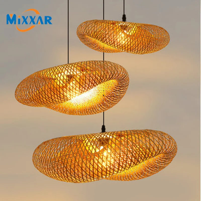 ZK20 Bamboo Weaving Chandelier Lamp 60/50/40cm Hanging LED Ceiling Light Pendant Lamp Fixtures Rattan Woven Home Bedroom Decors Paneshopping.com 