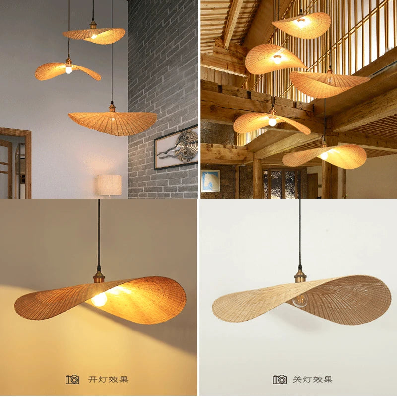 ZK20 Bamboo Weaving Chandelier Lamp 60/50/40cm Hanging LED Ceiling Light Pendant Lamp Fixtures Rattan Woven Home Bedroom Decors Paneshopping.com 