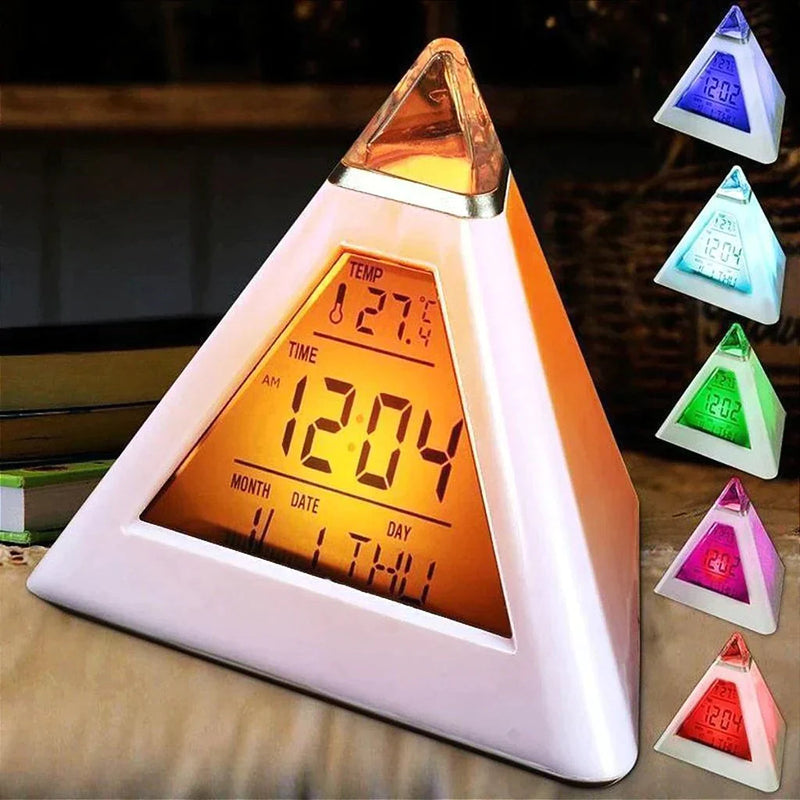 Relogio Digital Piramide De Mesa Calendario Despertador Termometro Cabeceira Minha loja 