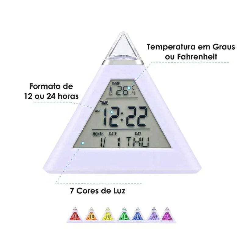 Relogio Digital Piramide De Mesa Calendario Despertador Termometro Cabeceira Minha loja 